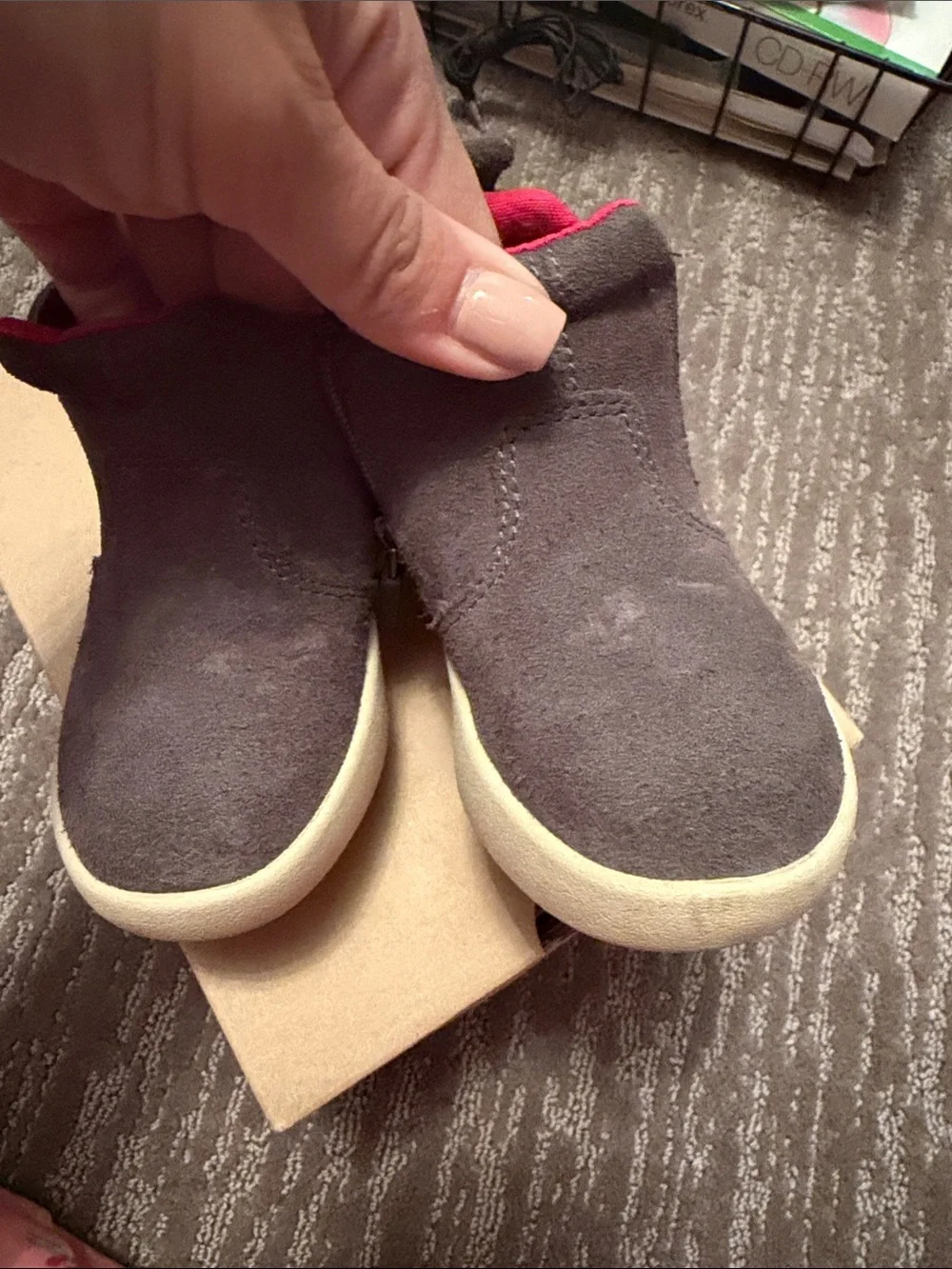 UGG Kids Brown Suede Boots with Red Interior